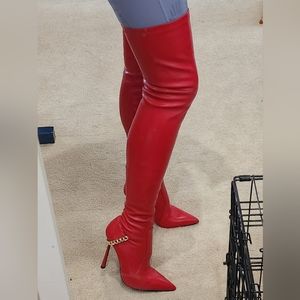 Azalea Wang thigh high stiletto boots, red, sz 9